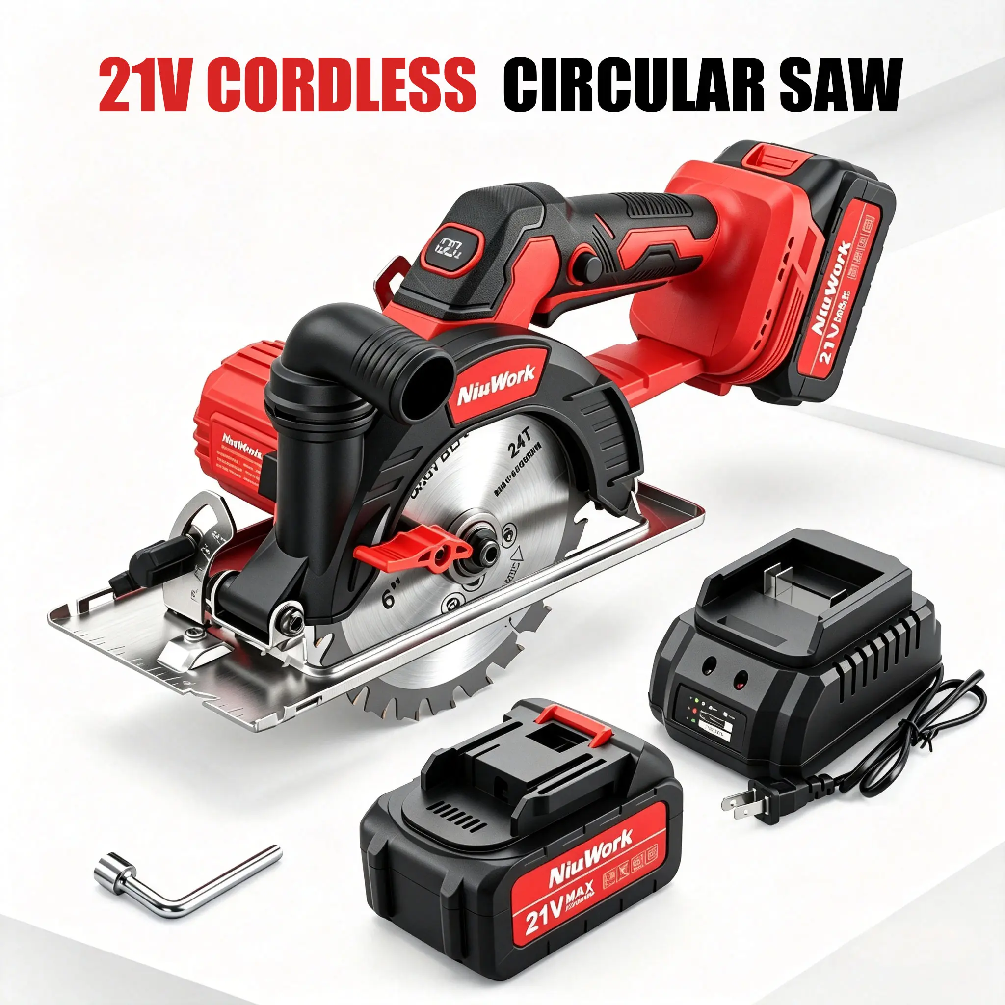 NiuWork 21V Brushless Circular Saw Cordless,High Power Sidewinder Style Portable,6 Inch 24T Blade ,Max 6000 RPM, 0-45 Degree Bevel Capability,Wood Metal Ceramic Tiles Cutter Power Tool,Compatible with Makita Battery Laser Level Tool Lazer Leveler Tool
