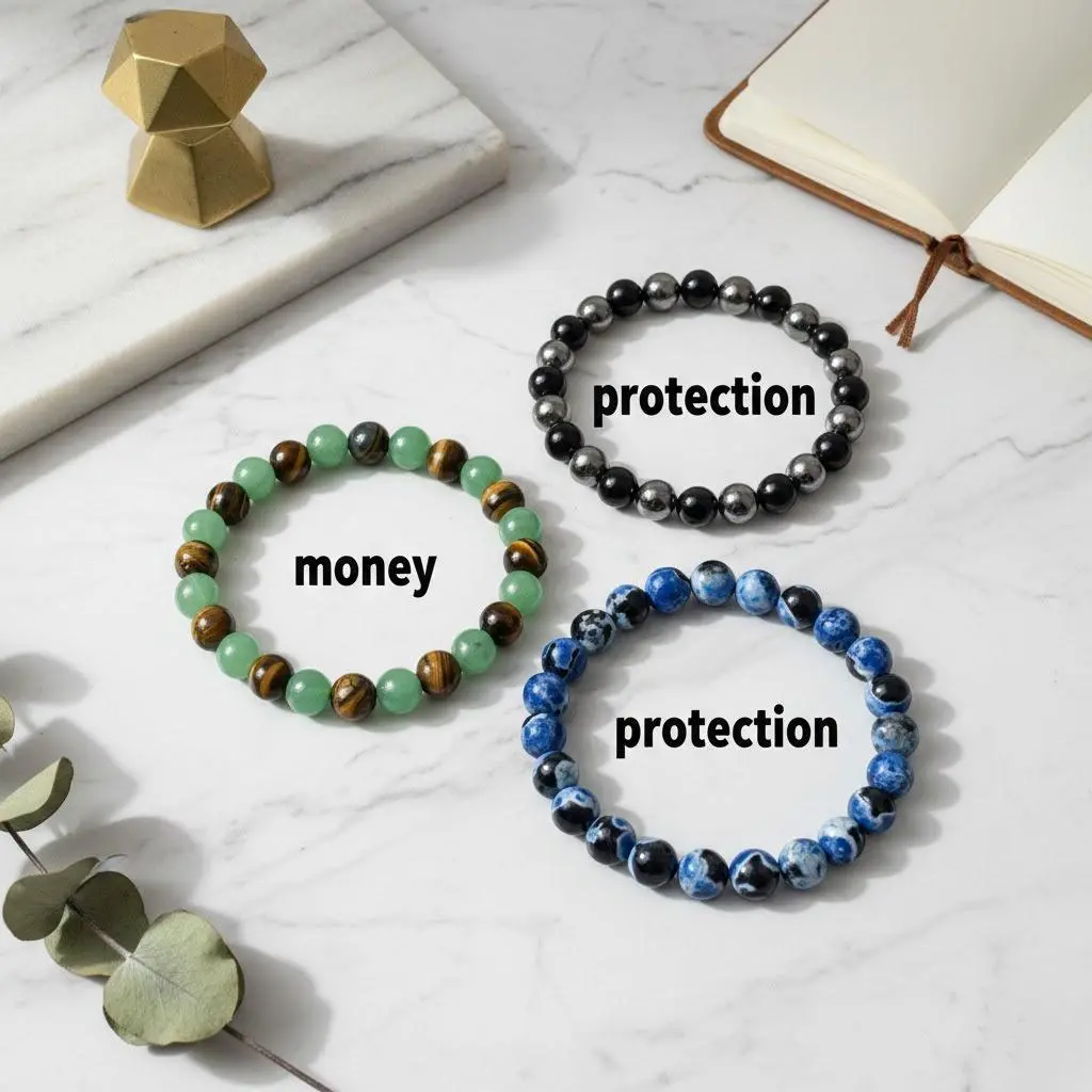 3-Piece Protection & Prosperity Bracelet Set - Wealth Green Aventurine, Defensive Black Obsidian and Hematite & Reflective Blue Fire Agate - Healing Stone Jewelry for Men & Women