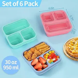 6 Pack Snack Containers，Reusable 3-Compartment Meal Prep Containers for Kids and Adults, Food Storage Containers for School Work Travel，Lunchable Container Reusable and BPA-Free