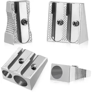 Metal Pencil Sharpeners, 4 count Manual Double Hole Pencil Sharpener for Colored Graphite Pencils, Crayon Sharpener,  School Office