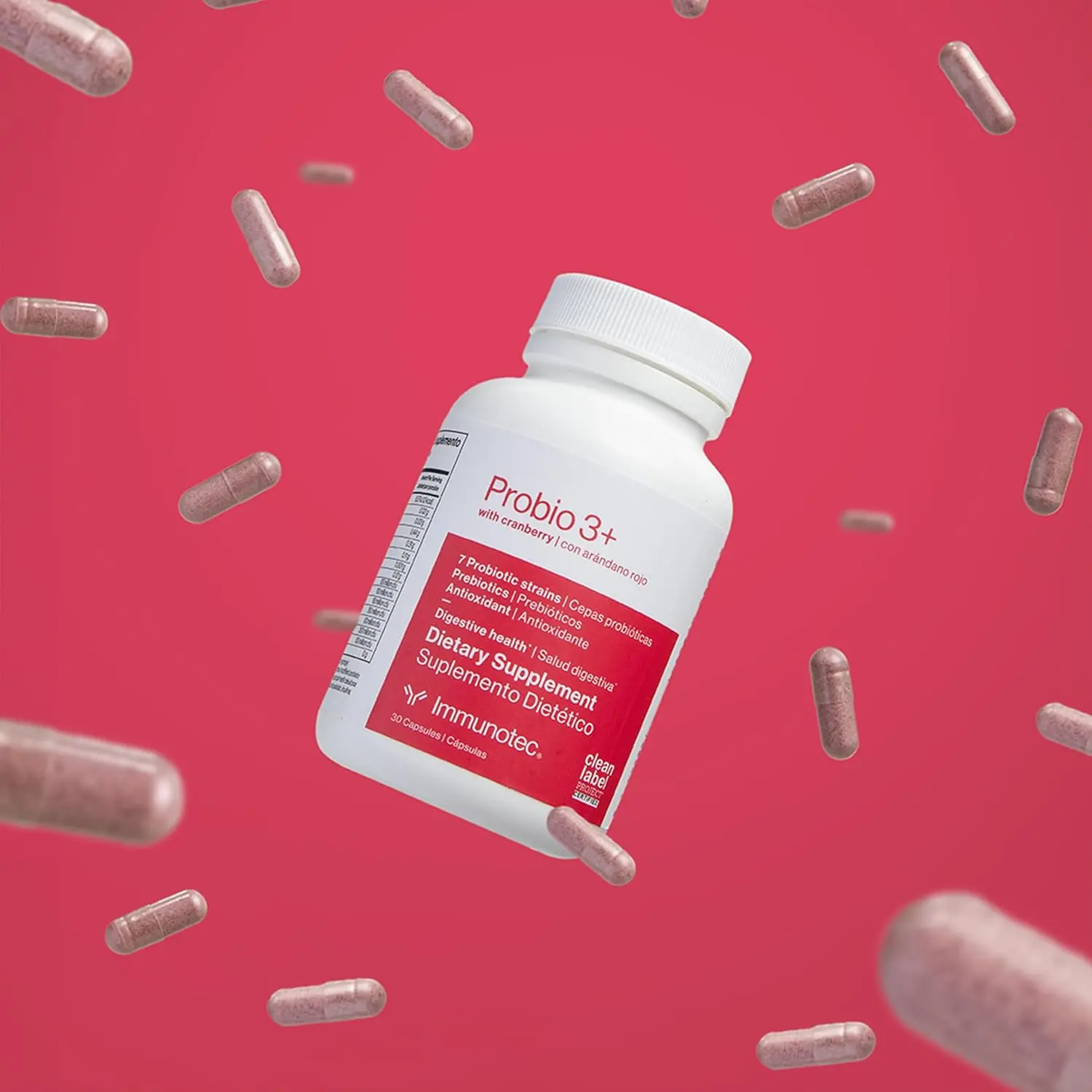 Immunotec Probio 3+ with Cranberry Natural Probiotic Capsules, 454g Vitamin Dietary Supplement - Probiotic Digestive Aid for Intestinal Health & Gut Balance with Fiber