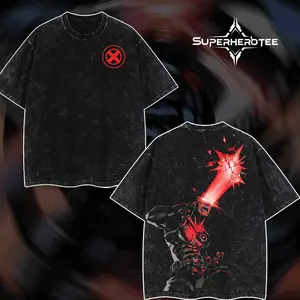 [ superhero tee ] "Cyclops" Summers The Mutants X-Force MCU Comic Edition Double Printed Oversize Lightweight Acid Washed Tee Hoodie Sweater TV Series Graphic Design Top Cotton Streetwear Comic Superheroes T-Shirt Clothes Menswear