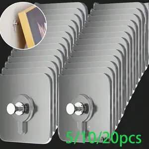 Modern Wall-Mounted Hooks Set, Easy Installation, Strong Adhesive, No Drilling, Waterproof Plastic, Kitchen & Bathroom Use, Photo Frames, Posters, Clocks