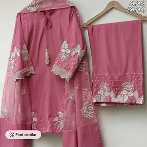 Women's Heavy pink Simple Wear Plazo Suit Wedding Punjabi Sui Pakistani Embroidery Work Pure Natural Crep Silk Top Bottom & Dupatta Set