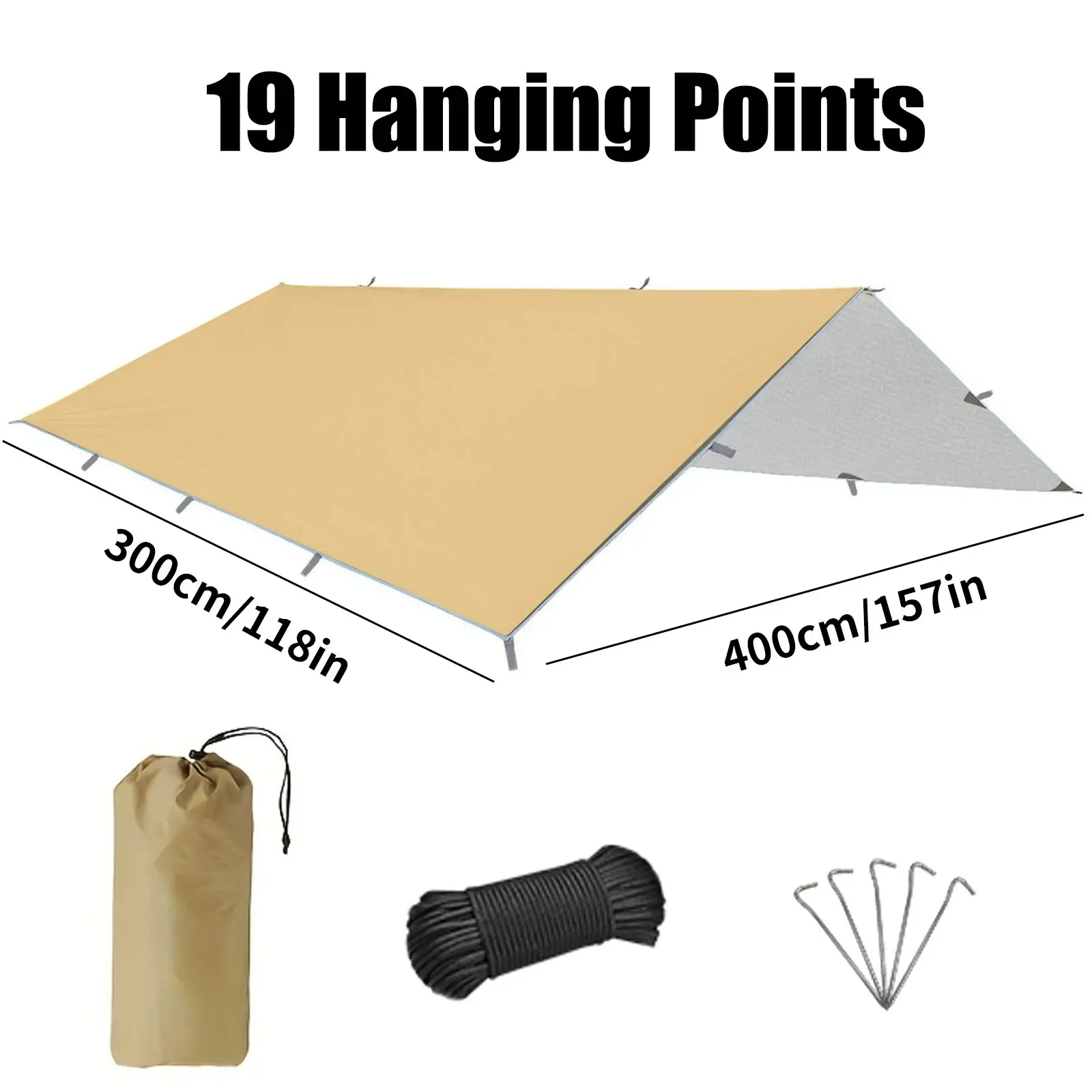 Multifunctional Waterproof Tarpaulin Survival Shelter - Waterproof Outdoor Canopy, Sunshade, Multi-Use, 19 Tethering Points, Multiple Hanging Points, DIY Camping Setup, Lightweight Accessory for Hiking, Cycling
