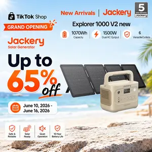 [Opening Ceremony]  Jackery Solar Generator 1000 v2 with 100W Solar Panel,1070Wh Portable Power Station, LiFePO4 Battery,1500W AC Output,1 Hr Fast Charge, for Camping,Emergency, RV, Off-Grid Living(Dune White)