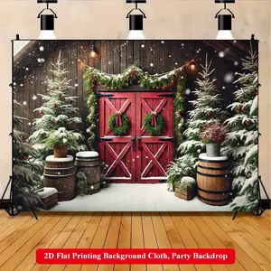 2D Flat Printing Backdrop Banner 1pc, Christmas Barn Door Decoration Vibrant Polyester Background Cloth for Family Party, Wedding, Birthday, Christmas, Thanksgiving, Fall, Entryway, Room Decorations, Easy to Set Up, Reusable