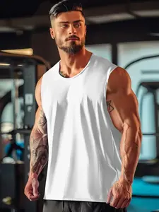 Men's Plain Loose Fit Sports Vest, Summer Breathable Sleeveless Top, Casual Gym Wear, Slim-Fitting Athletic Tank, No Zipper, with Collar, Casual Sporty Vest, Sleeveless Sports Vests