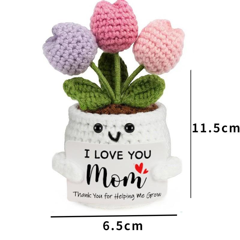 Handmade Crochet Artificial Potted Flowers - Decorative Home Accessory with Shipping Included, Cute Girly Gift for Best Friend Birthday, GF Gift for Desktop Ornament