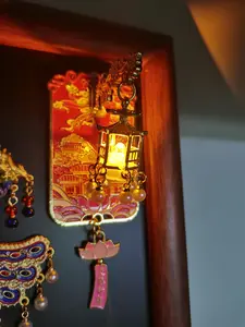 LED-Lit Chinese Lantern Fridge Magnet  with Lotus Pendant| Traditional Luck Charm Decor;Home Decor;Cultural Gift;Vintage-Inspired;Kitchen Decor diy fridge magnet Pearl ivy fridge magnet light up fridge magnet china plant  magnets