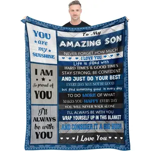 Son Gifts Blanket, Boy Birthday Graduation Gifts for Grown Son, to My Son Birthday Gifts from Mom Dad, Blanket