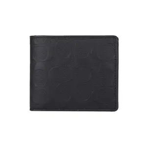 COACH 3-in-1 Wallet for Men: Embossed Crossgrain Leather Bifold Wallet with Detachable Cardholder in Black