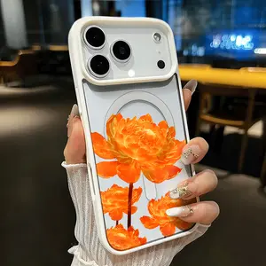 Orange Peony Magnetic Phone Case Is Suitable for iPhone 17 E Air Pro ProMax iPhone16 15 14 Plus 13 12 Mini 11 X XS XR Features a Fashionable and Trendy Pattern Design. The Transparent Case Comes in Multiple Colors and Is a Classic Shockproof Mixed