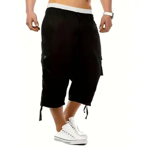 Plus Size Men's Solid Capri Cargo Pants For Summer, Trendy Casual Outdoor Pants For Males