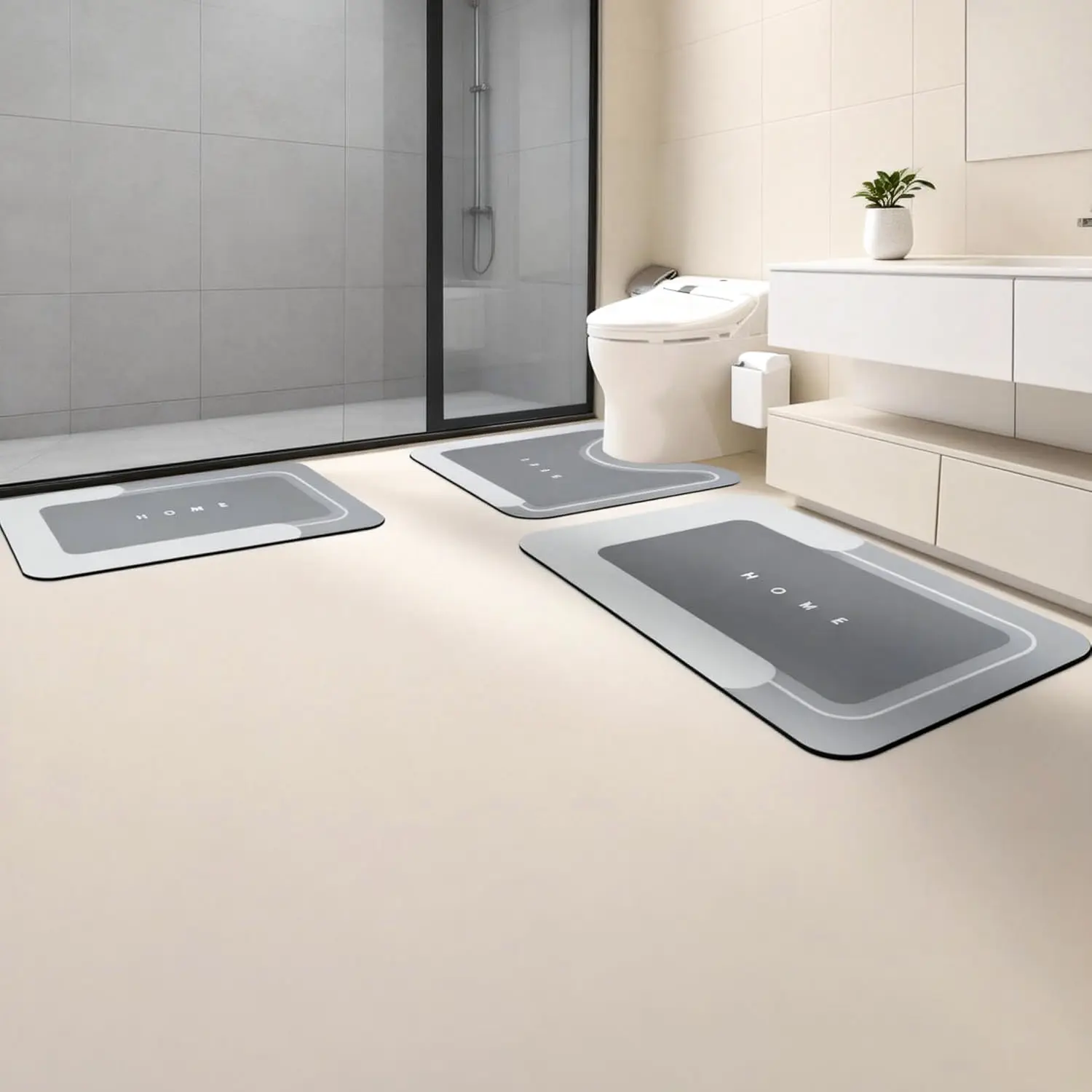 3-PCS Diatomite Bathroom Mats - Super Absorbent, Quick-Drying, Anti-Slip, Durable Rectangle Bath Mats with Soft Rubber Base, Room Accessories for Bathroom, Laundry Room, Home Decoration Essentials,absorbent bath mat