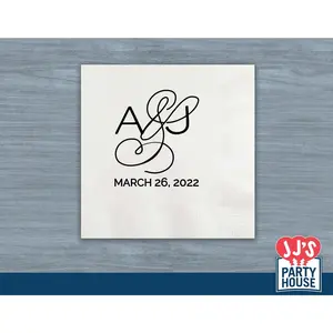 Bride and Groom Initials Custom and Personalized Wedding and Engagement Beverage Napkins