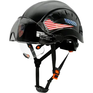 Vented Full Brim Hard Hat with Dual Visor, Lightweight Safety Hardhat with Flip-Up Sun Visor & Clear Dust Visor, 6-Point Suspension, Ratchet Adjustment, for Construction & Outdoor Work