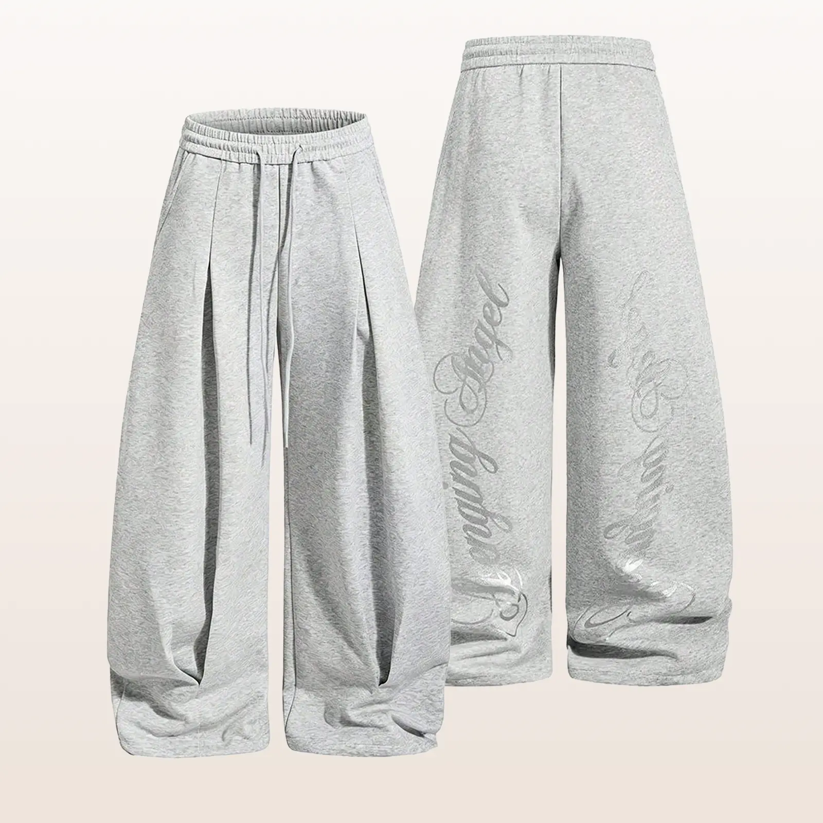Women' s pleated loose lantern sweatpants; understatedsilver foil floral print wide-leg cuffed pants; relaxed knitloungewear long pants with a drapey feel; plus-sizedrawstring waist street fitness long pants; anti-pilling, softfleece fabric.