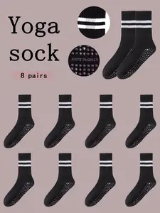 8 Pairs Women Yoga Socks Skipping Rope Sports Socks Ballet Socks Pilates Socks Anti-slip Floor Socks Parallel Bars Mid-tube Socks