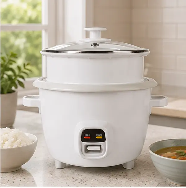 20-Cup Rice Cooker & Food Steamer with Bonded Granite Ceramic Nonstick Pop-Up Steam Tray, White