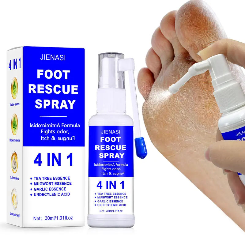 JIENASI 4-in-1 Antifungal Foot Spray for Adults (30ml Spray Bottle), Tea Tree & Garlic Extracts, Alcohol-Free, Anti-Bacterial, Gentle for Sensitive & Normal Skin, Itch Relief, Odor Fighting, 4-Year Shelf Life Daily Care Protection