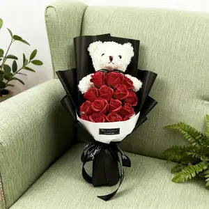 Eternal Rose Bouquet with Teddy Bear, Forever Floral Gift Set, Perfect for Women Girls, Valentine's Day Thanksgiving Christmas Birthday Anniversary, Forever Preserved Roses
