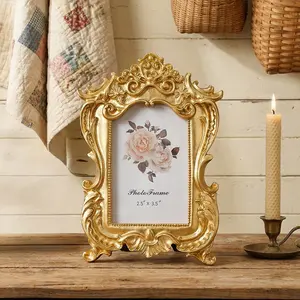 European Gold Arch Design Decorative Picture Frame, Abs Resin Hand-Painted Indoor Desktop Ornament, Bathroom Decoration, Wedding Anniversary
