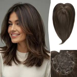 Topper 12inch Clip in Synthetic Hair Toppers for Women with Thinning Hair Layered 6"X6" Big Base Toppers Snug Fit Wig Machine Made Wigs Realistic Illusion Hairline
