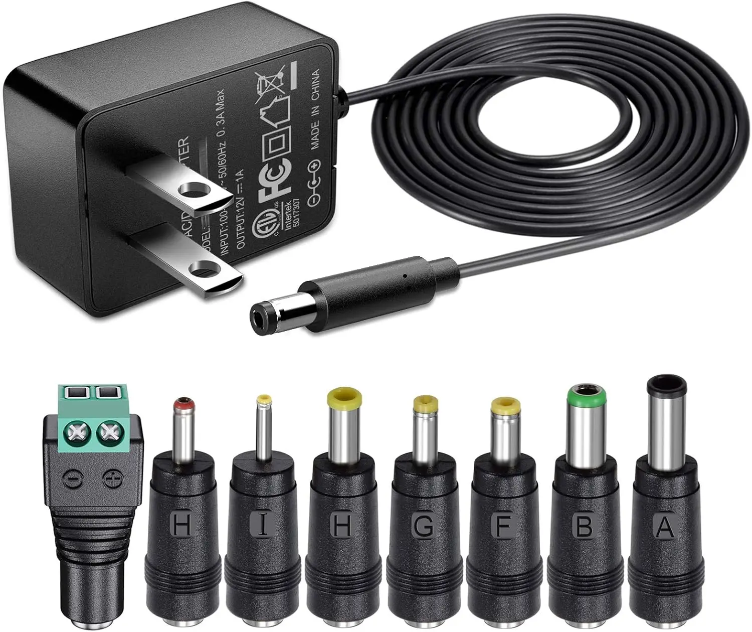12V 1A AC Adapter Charger Replacement w/8 Tips, Regulated Power  Cord for LED Strip Light, CCTV Camera, BT Speaker, GPS, Webcam, Router, DC12V Transformer with ETL Certificate