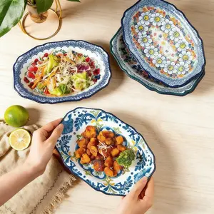 4pcs Blue Ceramic Fish Plates, Traditional Glazed Ceramics, Elegant Tableware, Polish Rectangular Sushi Dishes, Creative Western Snack Plates