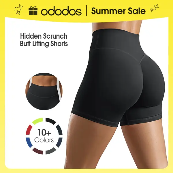 ODODOS Women's Hidden Scrunch Butt Lifting Shorts 5" Inseam - No Front Seam High Waist Booty Sculpting Yoga Biker Shorts