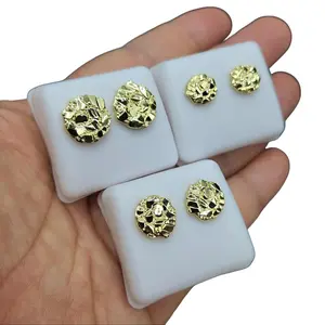 3PCS Brass Premium Golden Nugget Cookie Iced 10mm / 12mm / 14mm Earring Earrings Cubic Zirconia Stud Fashion Unisex