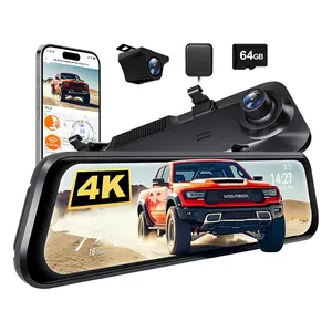 【FathersDayGift】WOLFBOX G850 PRO 4K Mirror Dash Cam with ADAS and BSD, Smart Rear View Mirror with 5.8GHz WiFi, Voice Control, 12 inches Camera Includes 64GB Card, GPS, G-Sensor, Loop Recording Hd Driving Recorder Automotive Video Recorder