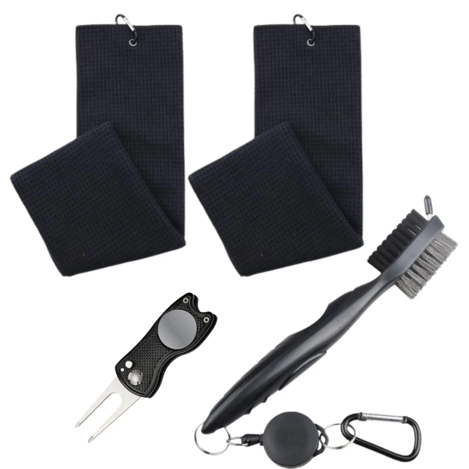 4Pcs Golf Towel and Brush Set, Microfiber Towels for Golf Bags 16''x24'' Microfiber Towels with Clip, Men Cleaning Kit with Ball Marker, Golf Divot Tool, Brush - Home Improvement.