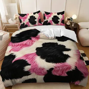 Bedding 3-piece set - 3PCS,down comforter set with pink, white and black cow print design (1 comforter cover + 2 pillowcases, filling not included).soft and comfortable, suitable for family bedrooms.