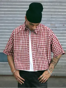 Men's Plaid Print Short Sleeve Shirt, Regular Fit Casual Retro Style Collared Shirt for Summer, Fashion Men's Gingham Top for Daily Wear, Casual Streetwear Shirt
