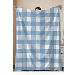 Blue Gingham Chic Plaid Pattern Plush Blanket All Season, 1 Count, Soft, Warm, Comfy, Cozy, Decorative Throw Blanket for Home Office Sofa Couch Birthday Napping Travel Car bedroom,  Perfect for Gifting soft gift faux fur Silky Flannel comfortable cozy thr
