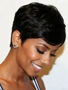 Short Pixie Cut Wig with Bangs, Straight Human Hair Wig, Pixie Wigs, Natural Look, Full Machine-Made for Women, Stylish & Versatile