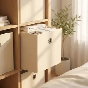 3pcs Foldable Fabric Storage Cubes with Handles, Heavy Duty Reinforced Storage Bins for Closet Organization, Beige Linen Style Cube Organizers Fit IKEA Kallax Shelving Unit, Collapsible Boxes for Home Kids Room, Organizer Storage Supplies