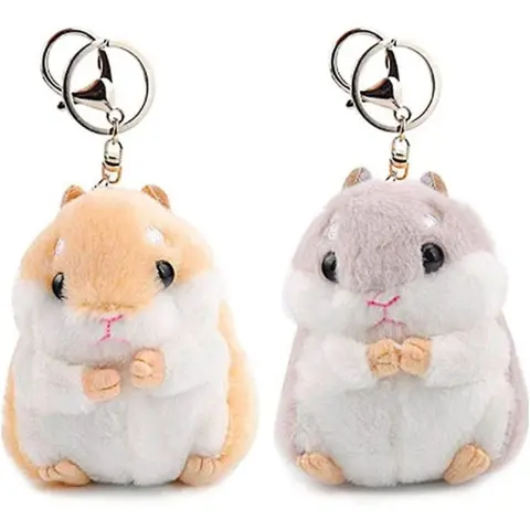 Hamster Lovers' 2-Piece Fluffy Synthetic Stuffed Animal Keychain Set (10x8cm) - Soft Safe Kitchen Accessory with Strong Keyring, Key Charms, Keychain Decor, Keyrings for Keys, 2-Piece Hamster Duo Christmas Gift