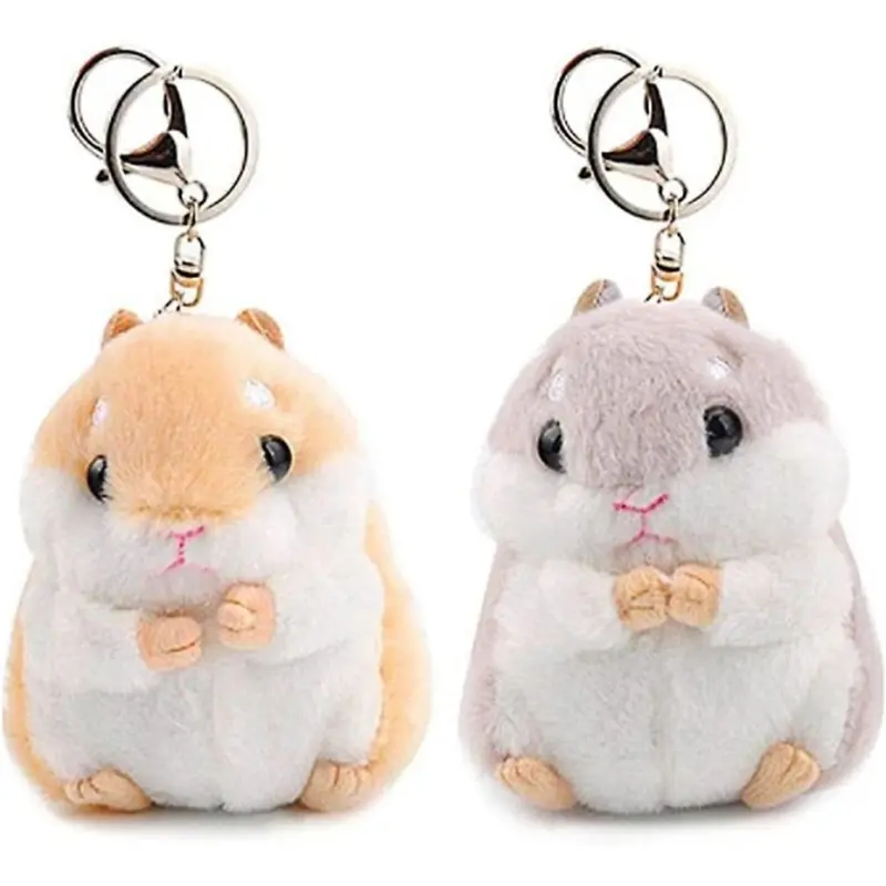 Hamster Lovers' 2-Piece Fluffy Synthetic Stuffed Animal Keychain Set (10x8cm) - Soft Safe Kitchen Accessory with Strong Keyring, Key Charms, Keychain Decor, Keyrings for Keys, 2-Piece Hamster Duo Christmas Gift