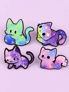 4pcs/set Gradient Colorful Sleeping Cat Enamel Brooch, Cool Stylish Chic Design Badge, Fashionable Men& Women's Clothing Accessories, Holiday Gifts For Friends&Family, Drop Set Pins
