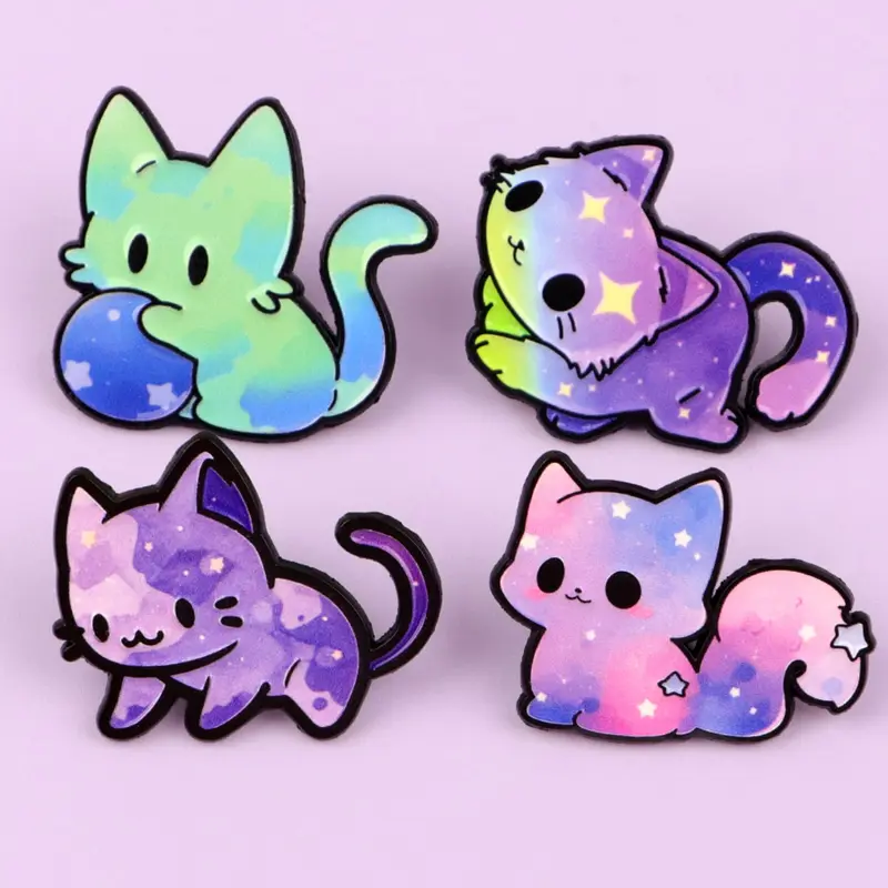 4pcs/set Gradient Colorful Sleeping Cat Enamel Brooch, Cool Stylish Chic Design Badge, Fashionable Men& Women's Clothing Accessories, Holiday Gifts For Friends&Family, Drop Set Pins, Lapel Pins, Alloy Brooch Pin