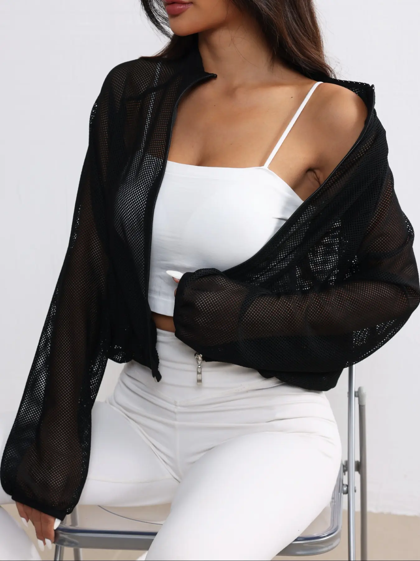 Women's Quick-Dry Mesh Yoga Jacket, Lightweight Workout Jacket, Spring Sports Jacket, Sports Outerwear, Long Sleeve, Half Zip, Loose Fit Sports Top, Workout Clothes Women, Ideal for Running and Fitness