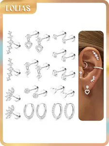 LOLIAS Hypoallergenic Flat Back Earrings for Women Cartilage Earrings Stacks-20G Surgical Stainless Steel Flatback Stud Hoop Earring Set Daith Conch Tragus Helix Piercing Jewelry