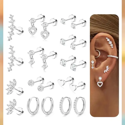 LOLIAS Hypoallergenic Surgical Steel Flatback Earrings for Women, 20G Dainty Stud Huggie Set, Conch Style Earrings for Cartilage Daith Tragus Helix Piercings