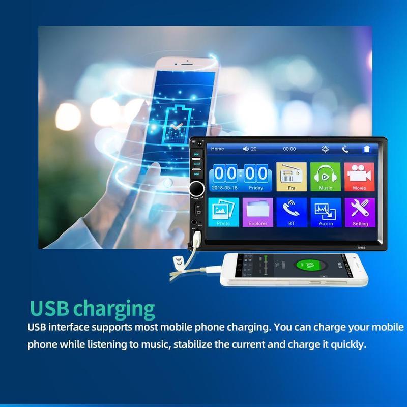 Double Din Car Stereo Car Radio with Bluetooth 7 Inch Touch Screen FM Radio Link USB 2 Din Car Audio Receiver Remote Control Steering Wheel Control Backup Camera