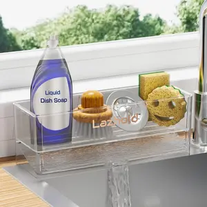 Sponge holder for kitchen sink large sink caddy durable antirust pet removable rack rounds corners kitchen sink organizer for counter bathroom vanity clear