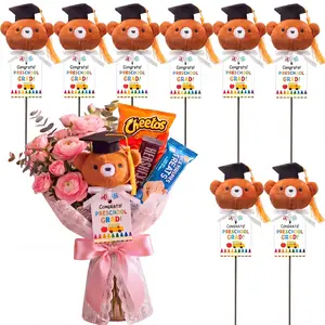 12 Sets Graduation Bear Bouquet Gifts DIY Mini Graduation Bears Bouquet Kits Kindergarden Preschool End of Year Gifts for Students 2026 Grad Party Table Decor Keepsake Photo Props Vase Filler