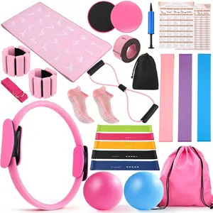 Pilates Equipment,Pilates Kit with 15" Pilates Ring,2 9.8" Ball,Resistance Bands,Ankle Weights, Sliders, Grip Socks, Pilates Towel,30-Day Challenge Poster, Pilates Workout Kit for Women